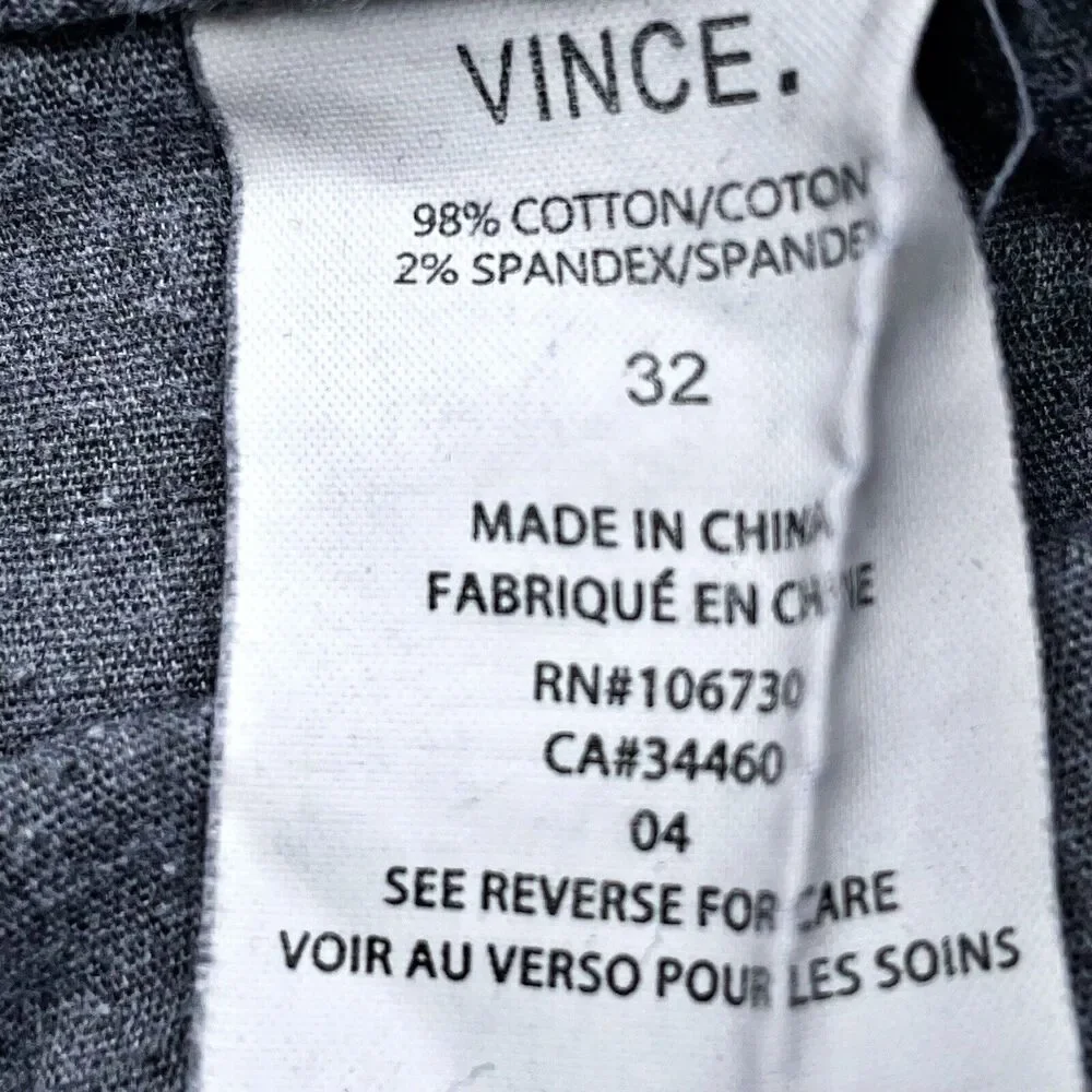 Vince Black Cotton Jeans Sz 32 Womens Slim Straight Mid-Rise Cotton‎ Spandex
